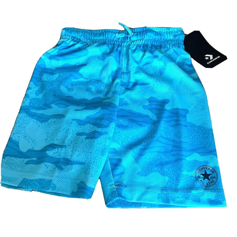 Converse All Star Board Shorts NWT Boys 7 Large Camo Swim Trunks Blue Camouflage